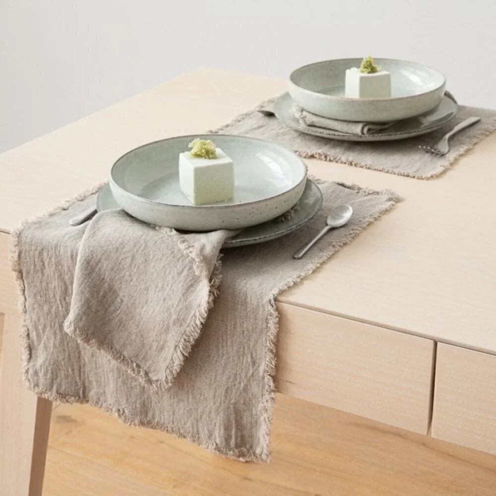 Linen Me Set of 2 Placemats Natural Terra Fringed Edge 14